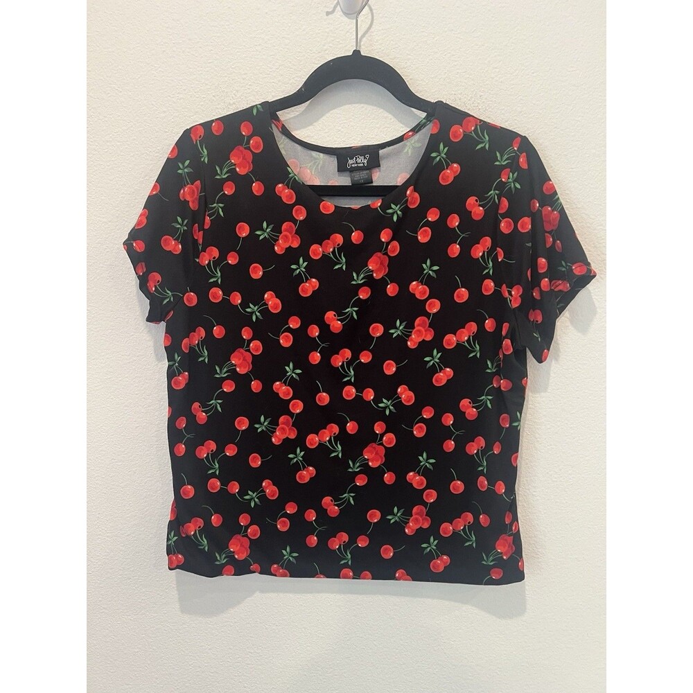 Just Polly New York Cherry Print Women's Top Size 1X Cropped Cute